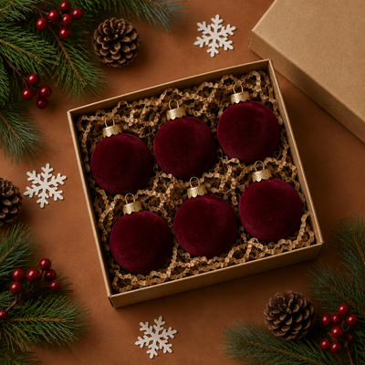 20pcs Wine Red Velvet Christmas Balls Xmas Tree